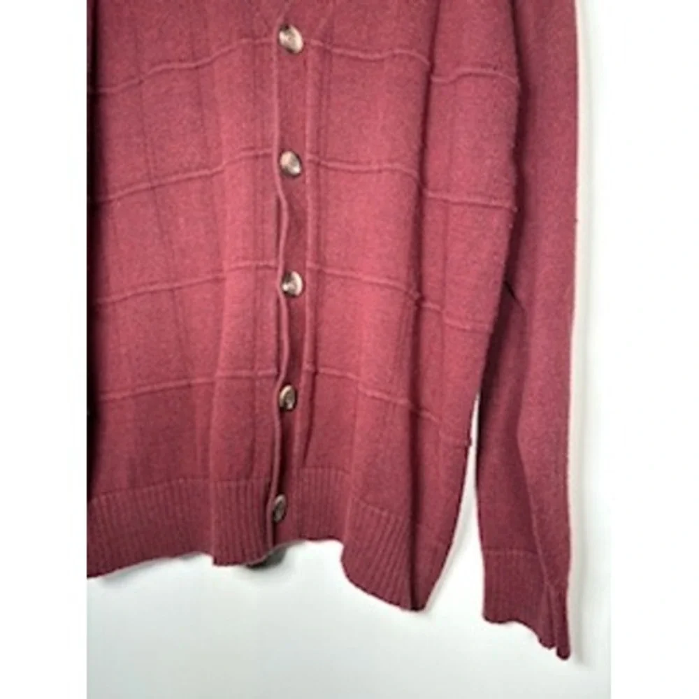 Oscar de la Renta Cardigan Sweater XL Burgundy Red Button Front Knit Grandpacore